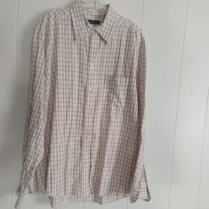 Ermenegildo Zegna Mens Long Sleeve Check Button Up Shirt Beige Size Large
